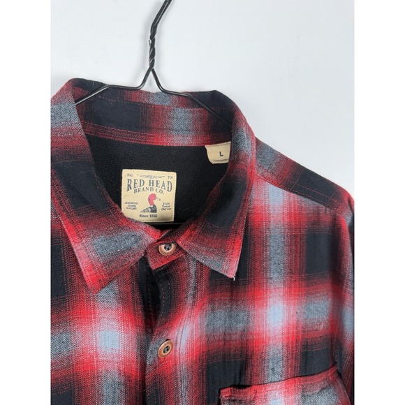 Red Head Brand Co. Size L Mens Red & Black Plaid Fleece Lined Flannel Shirt - Picture 3 of 6